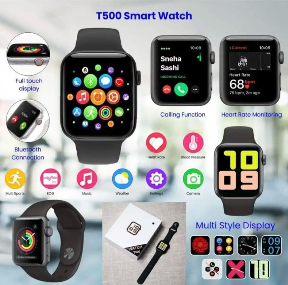 Smartwatch T500 Bluetooth – 2.5D Glass Display with Silicone Strap